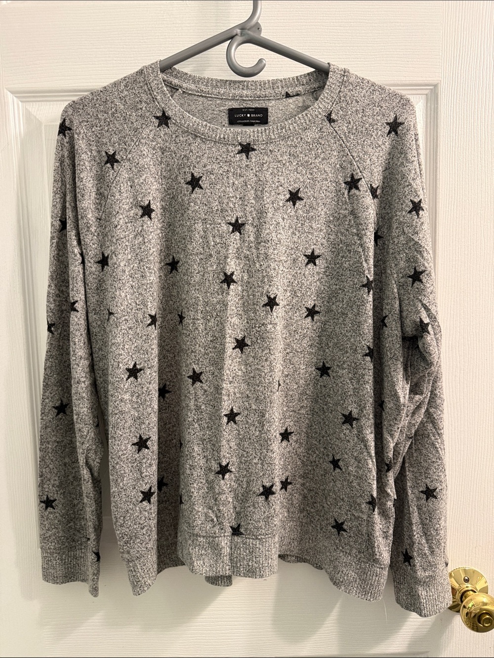 Lucky Brand Women’s Gray Crewneck Sweater with Black Star Print